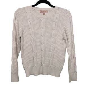 Philosophy Cable Knit Sweater Long Sleeve Crewneck Ribbed Fishermen White Rory L